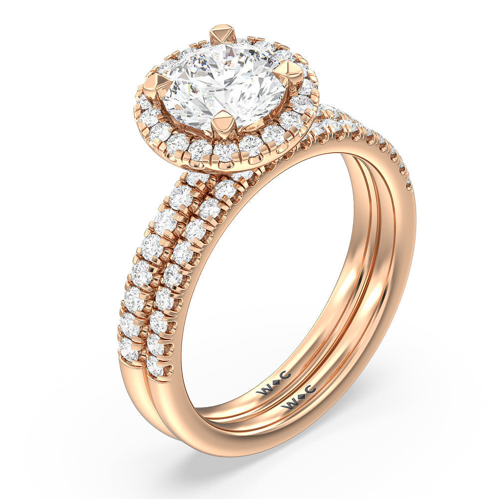 Seamless Diamond Shank Halo Engagement Ring with Cushion Cut Diamond in 14KT Rose Gold view 4

