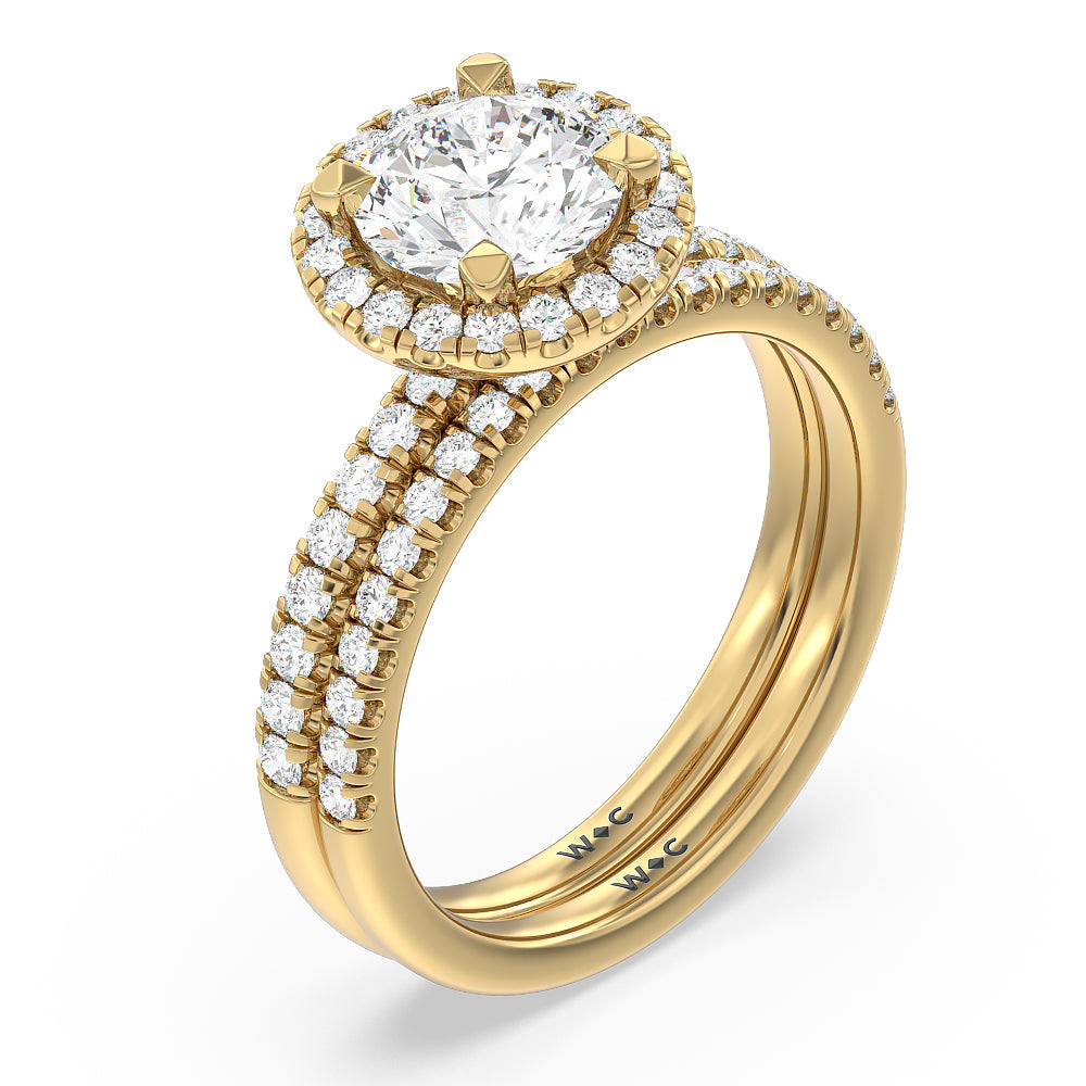 Seamless Diamond Shank Halo Engagement Ring with Emerald Cut Diamond in 14KT Yellow Gold view 4
