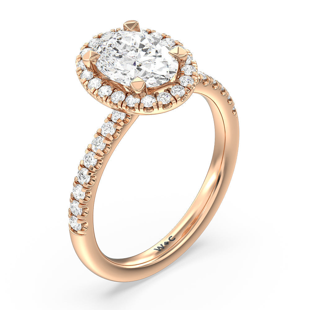 Seamless Diamond Shank Halo Engagement Ring with Oval Cut Diamond in 14KT Rose Gold view 3
