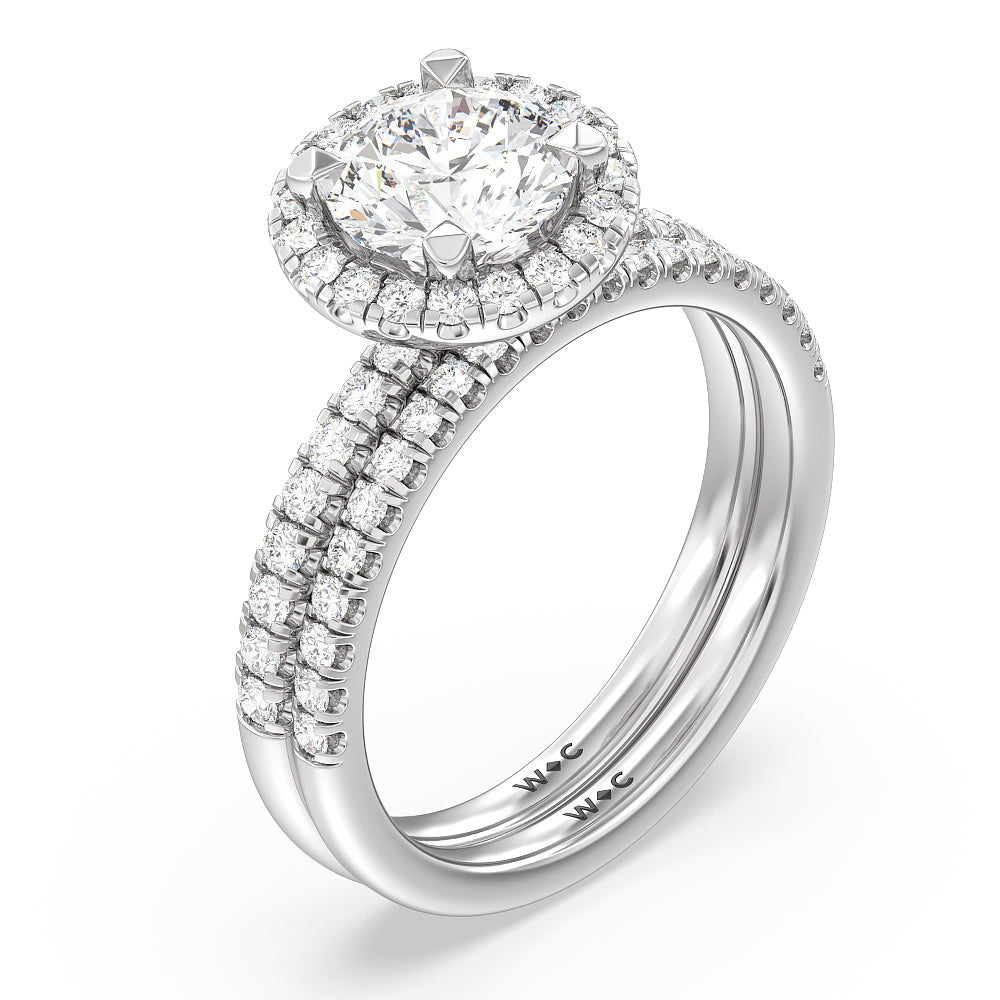 Seamless Diamond Shank Halo Engagement Ring with Oval Cut Diamond in 14KT Platinum view 4
