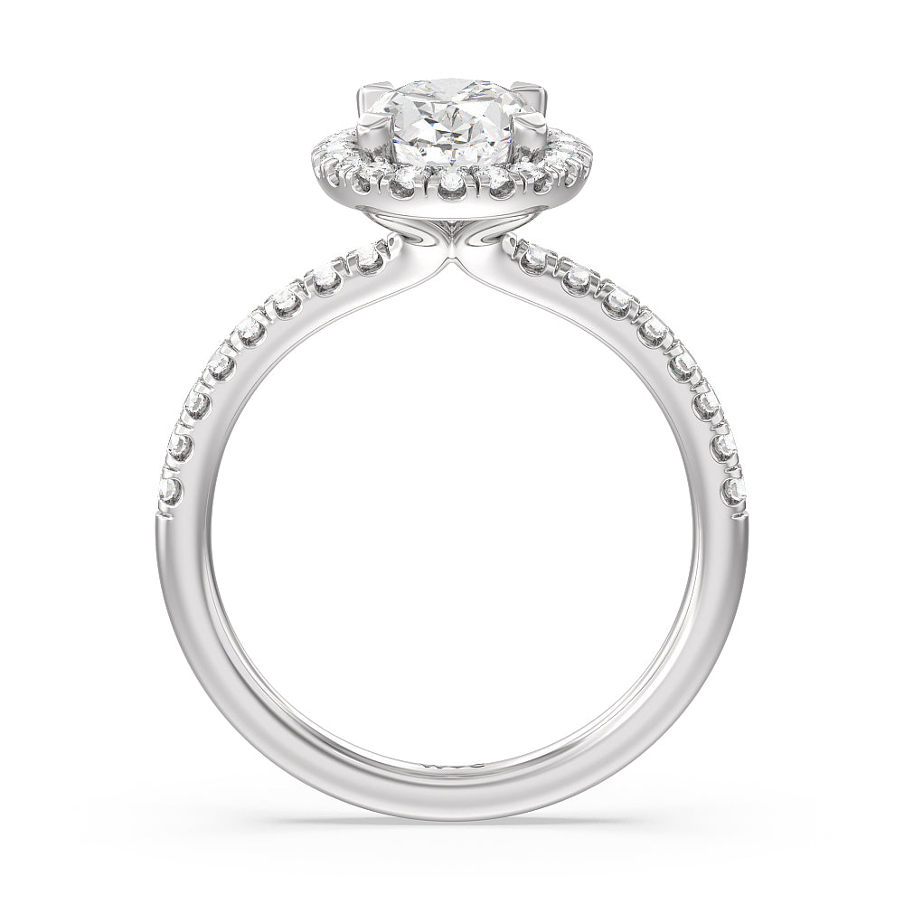 Seamless Diamond Shank Halo Engagement Ring with Oval Cut Diamond in 14KT Platinum view 2
