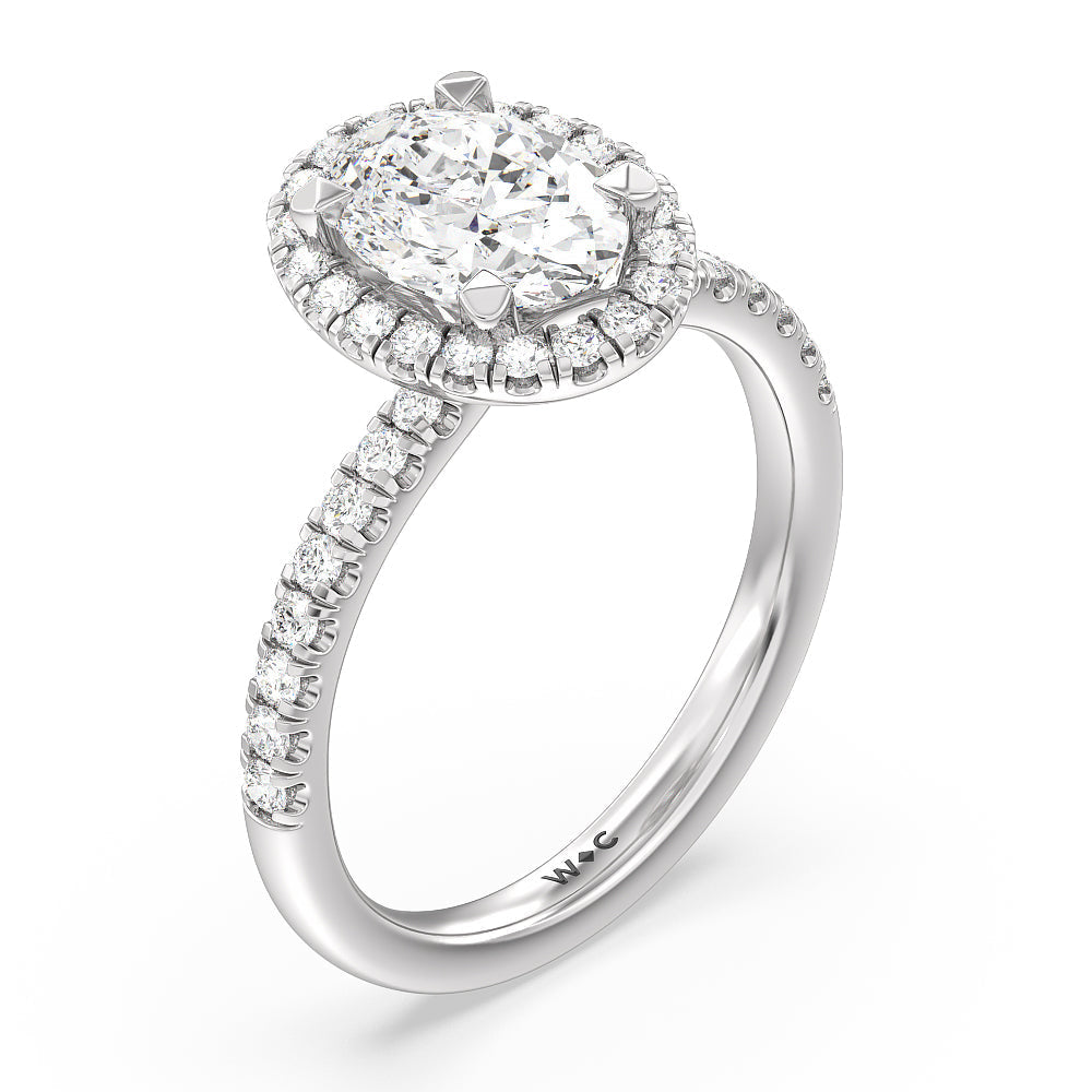 Seamless Diamond Shank Halo Engagement Ring with Oval Cut Diamond in 14KT Platinum view 3
