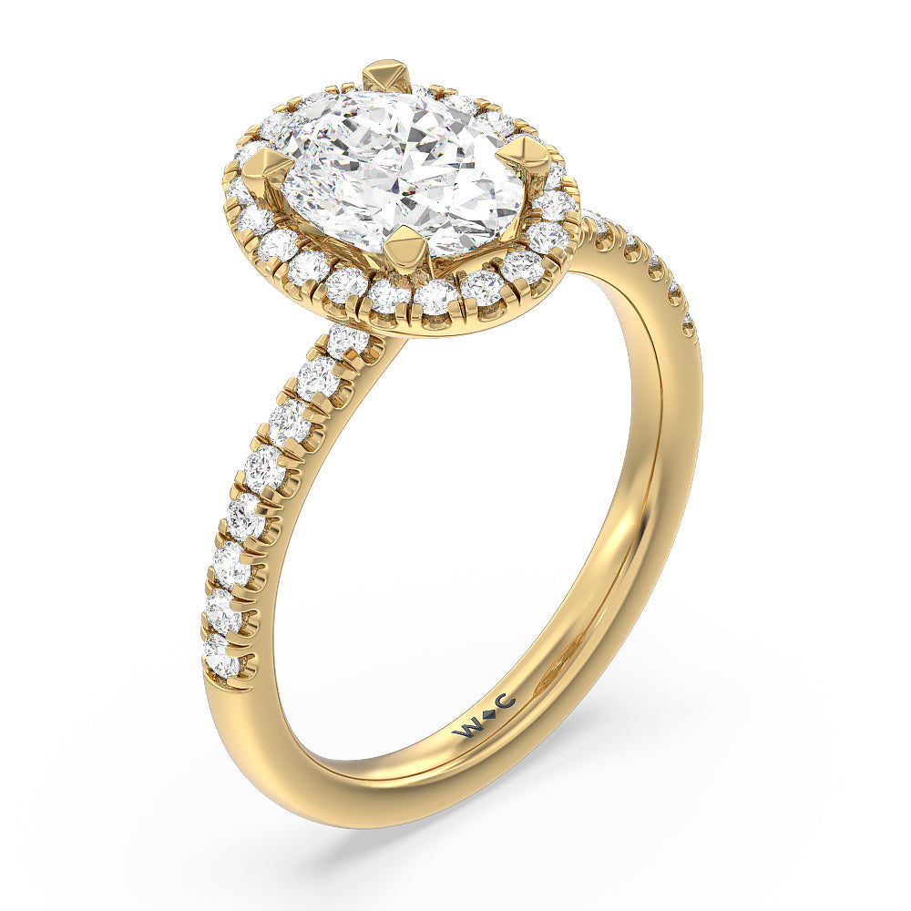 Seamless Diamond Shank Halo Engagement Ring with Oval Cut Diamond in 14KT Yellow Gold view 3
