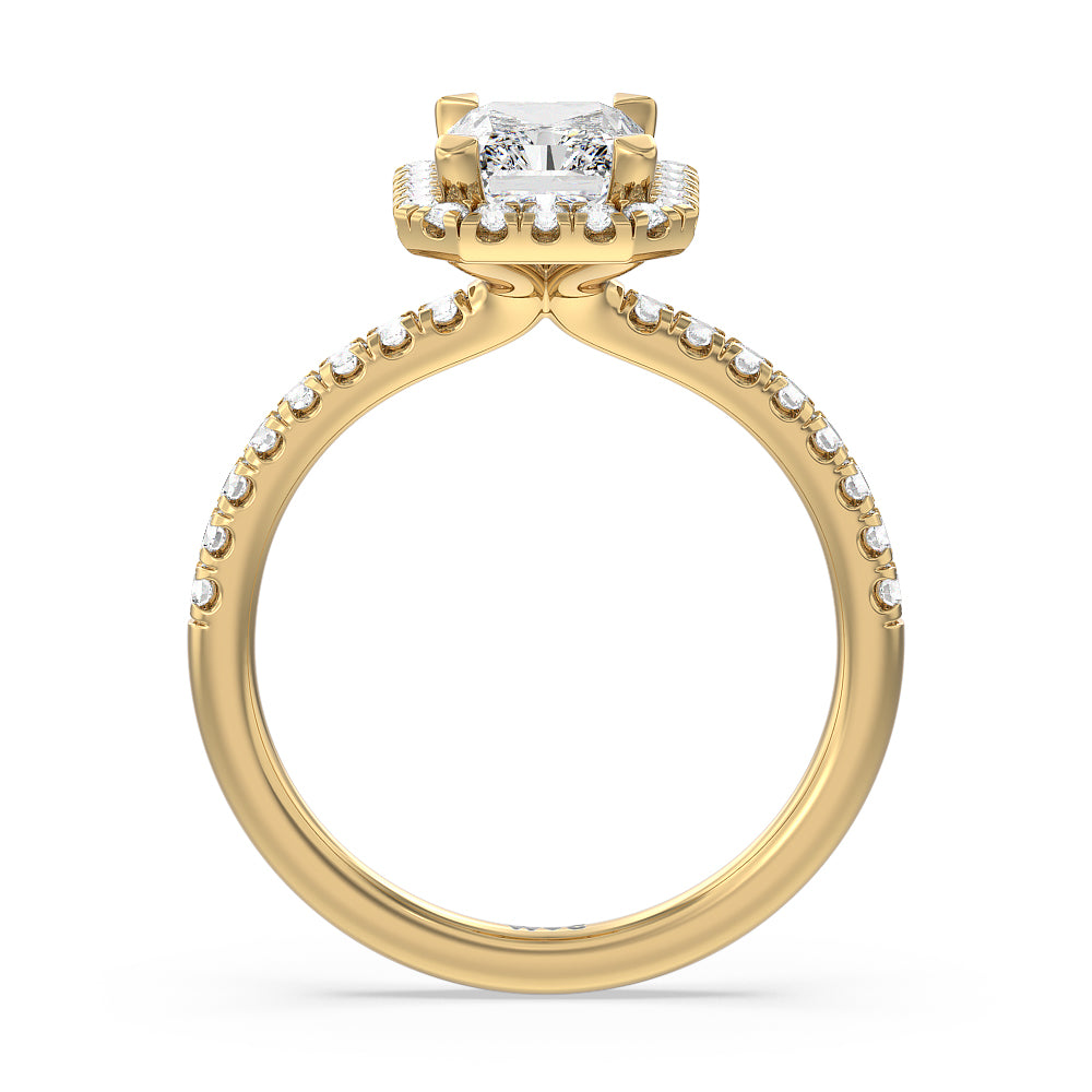 Seamless Diamond Shank Halo Engagement Ring with Radiant Cut Diamond in 14KT Yellow Gold view 2
