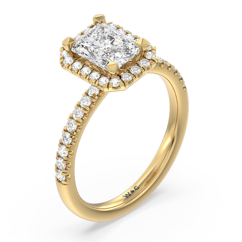 Seamless Diamond Shank Halo Engagement Ring with Radiant Cut Diamond in 14KT Yellow Gold view 3
