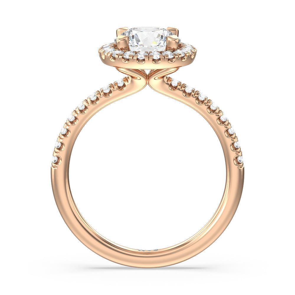 Seamless Diamond Shank Halo Engagement Ring with Round Cut Diamond in 14KT Rose Gold view 2
