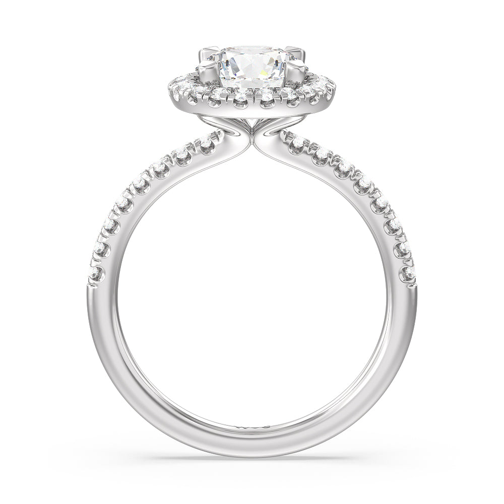 Seamless Diamond Shank Halo Engagement Ring with Round Cut Diamond in 14KT Platinum view 2
