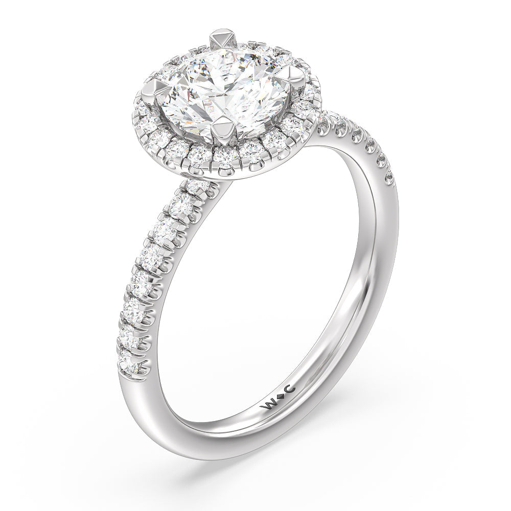 Seamless Diamond Shank Halo Engagement Ring with Round Cut Diamond in 14KT Platinum view 3

