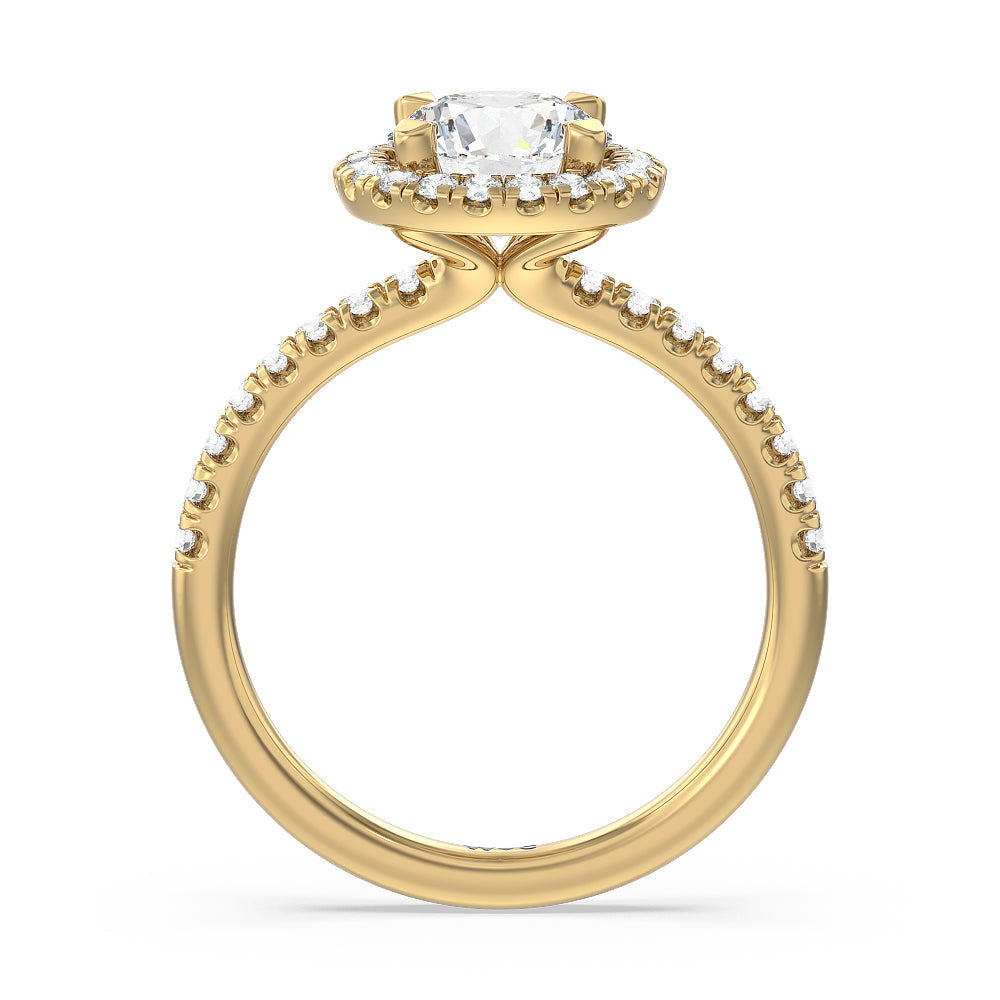 Seamless Diamond Shank Halo Engagement Ring with Round Cut Diamond in 14KT Yellow Gold view 2
