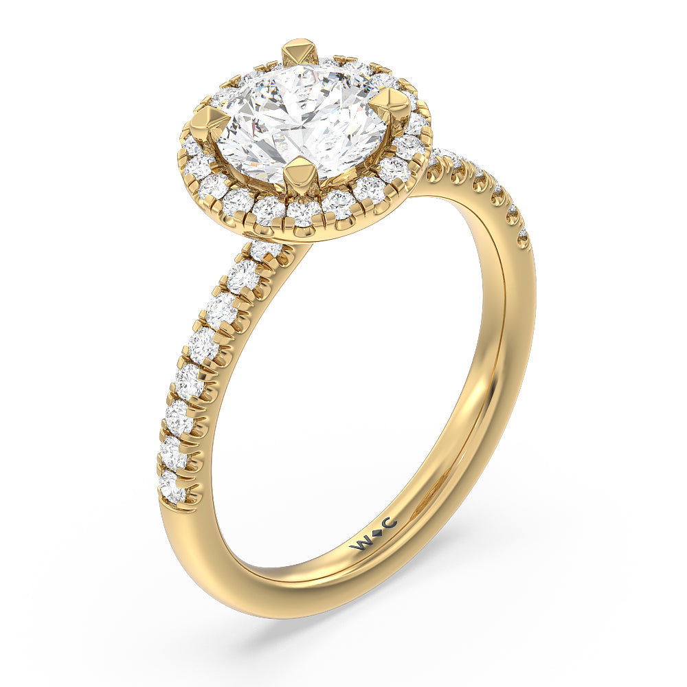 Seamless Diamond Shank Halo Engagement Ring with Round Cut Diamond in 14KT Yellow Gold view 3
