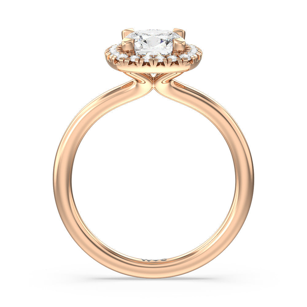 Cushion Cut Seamless Plain Shank Halo Engagement Ring with Lab Grown Diamond in 14KT Rose Gold view 2
