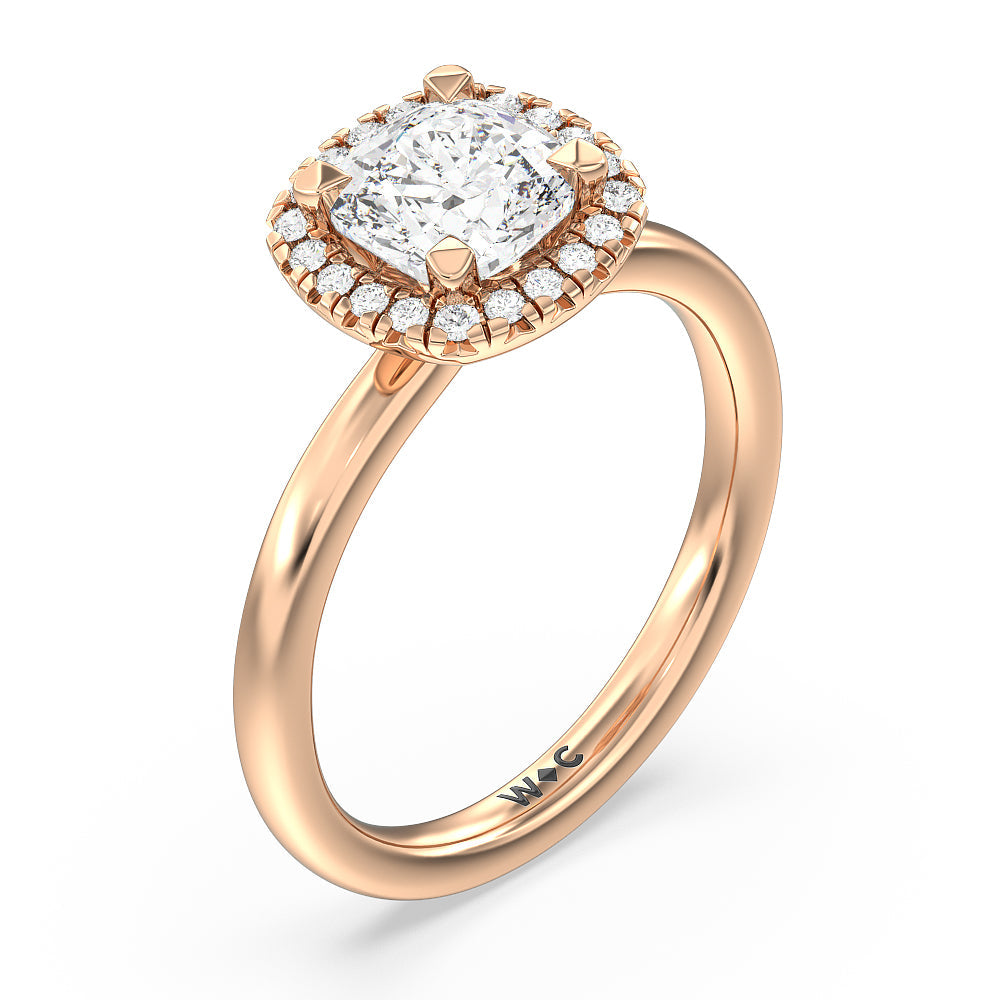 Cushion Cut Seamless Plain Shank Halo Engagement Ring with Lab Grown Diamond in 14KT Rose Gold view 3
