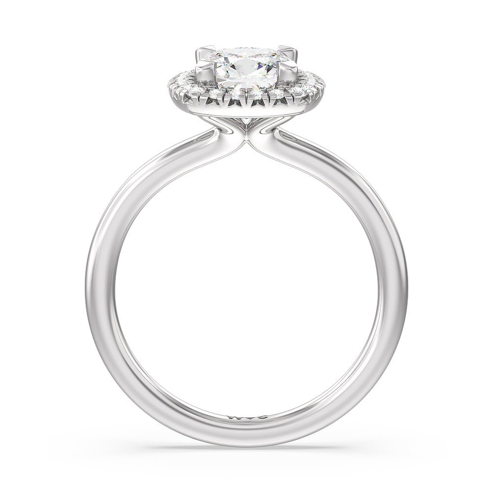 Cushion Cut Seamless Plain Shank Halo Engagement Ring with Lab Grown Diamond in 14KT Platinum view 2
