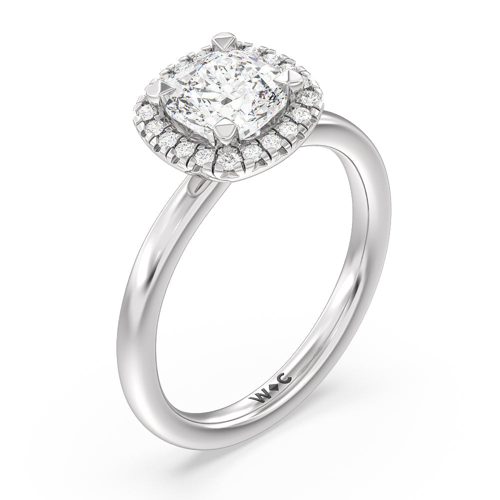 Cushion Cut Seamless Plain Shank Halo Engagement Ring with Lab Grown Diamond in 14KT Platinum view 3
