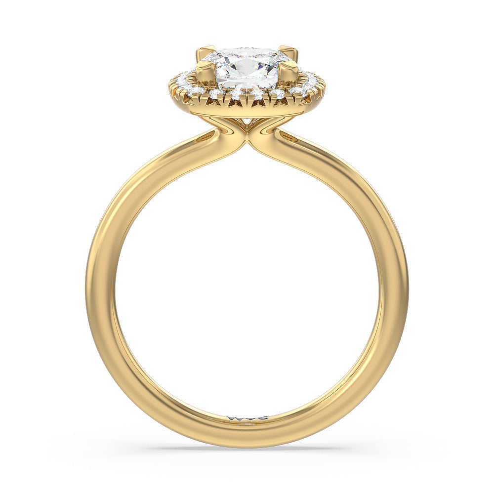 Cushion Cut Seamless Plain Shank Halo Engagement Ring with Lab Grown Diamond in 14KT Yellow Gold view 2
