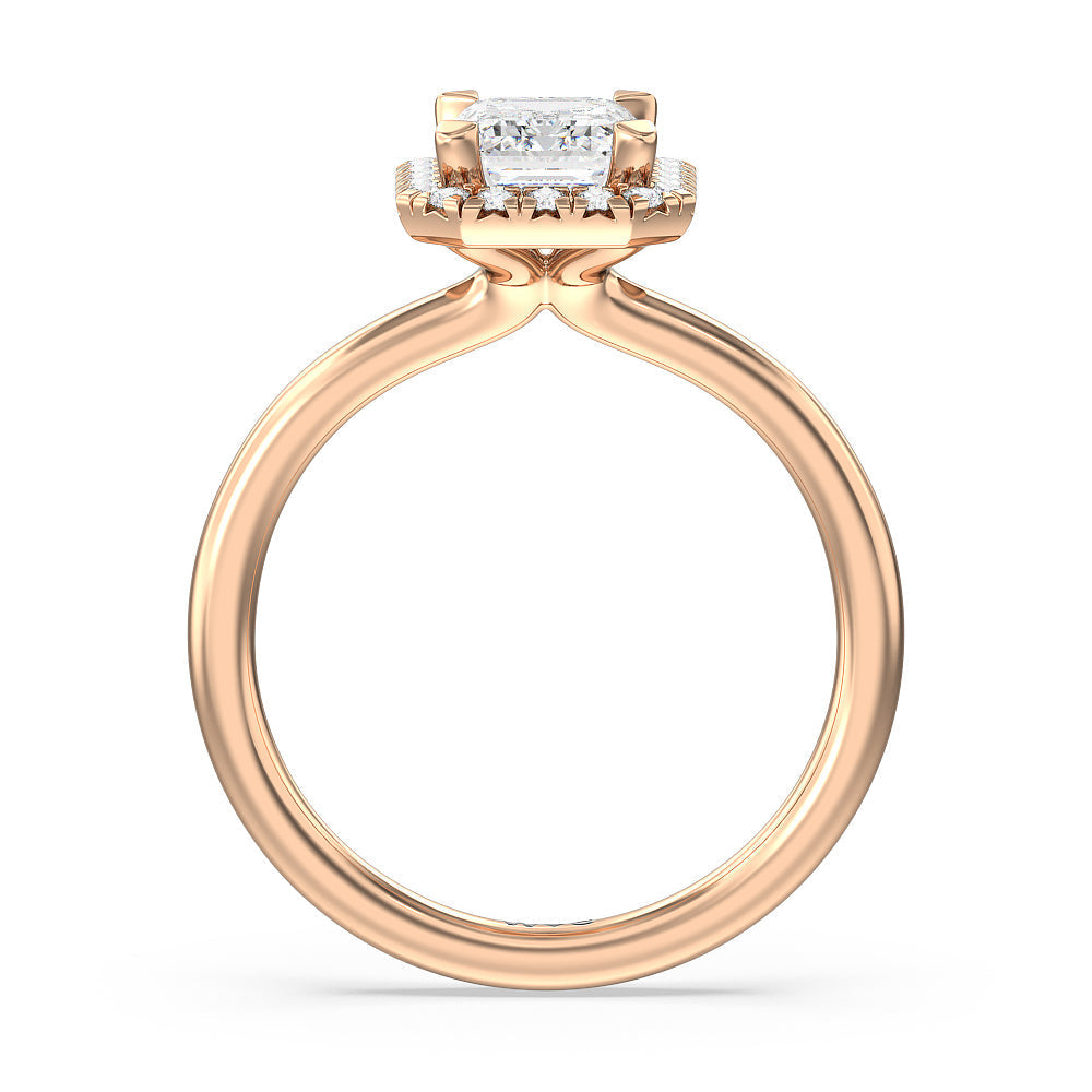 Emerald Cut Seamless Plain Shank Halo Engagement Ring with Lab Grown Diamond in 14KT Rose Gold view 2

