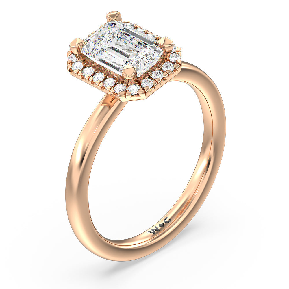 Emerald Cut Seamless Plain Shank Halo Engagement Ring with Lab Grown Diamond in 14KT Rose Gold view 3
