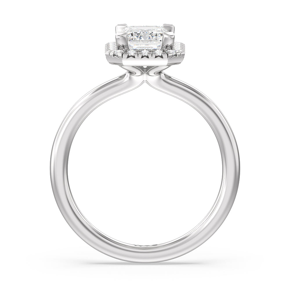 Emerald Cut Seamless Plain Shank Halo Engagement Ring with Lab Grown Diamond in 14KT Platinum view 2

