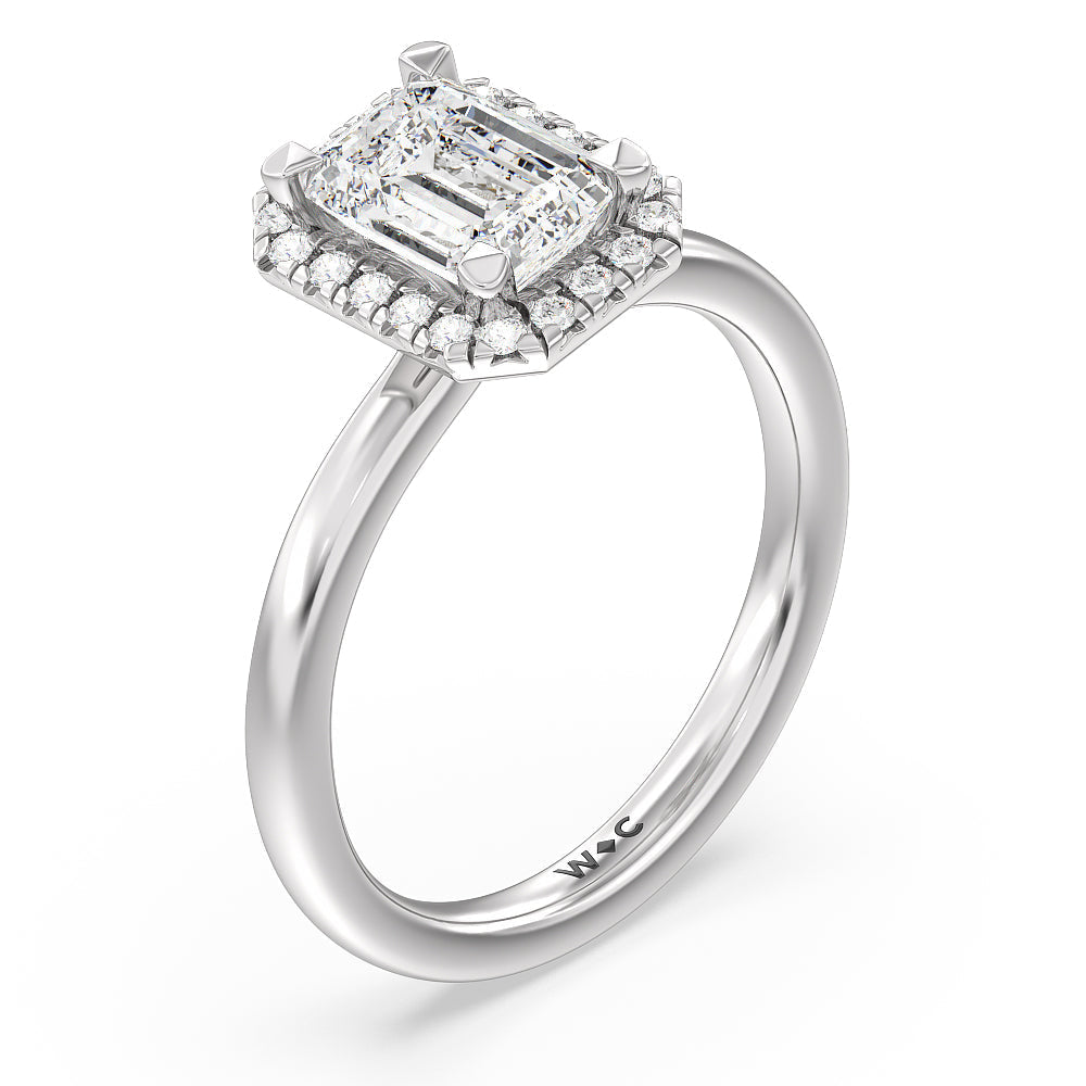 Emerald Cut Seamless Plain Shank Halo Engagement Ring with Lab Grown Diamond in 14KT Platinum view 3
