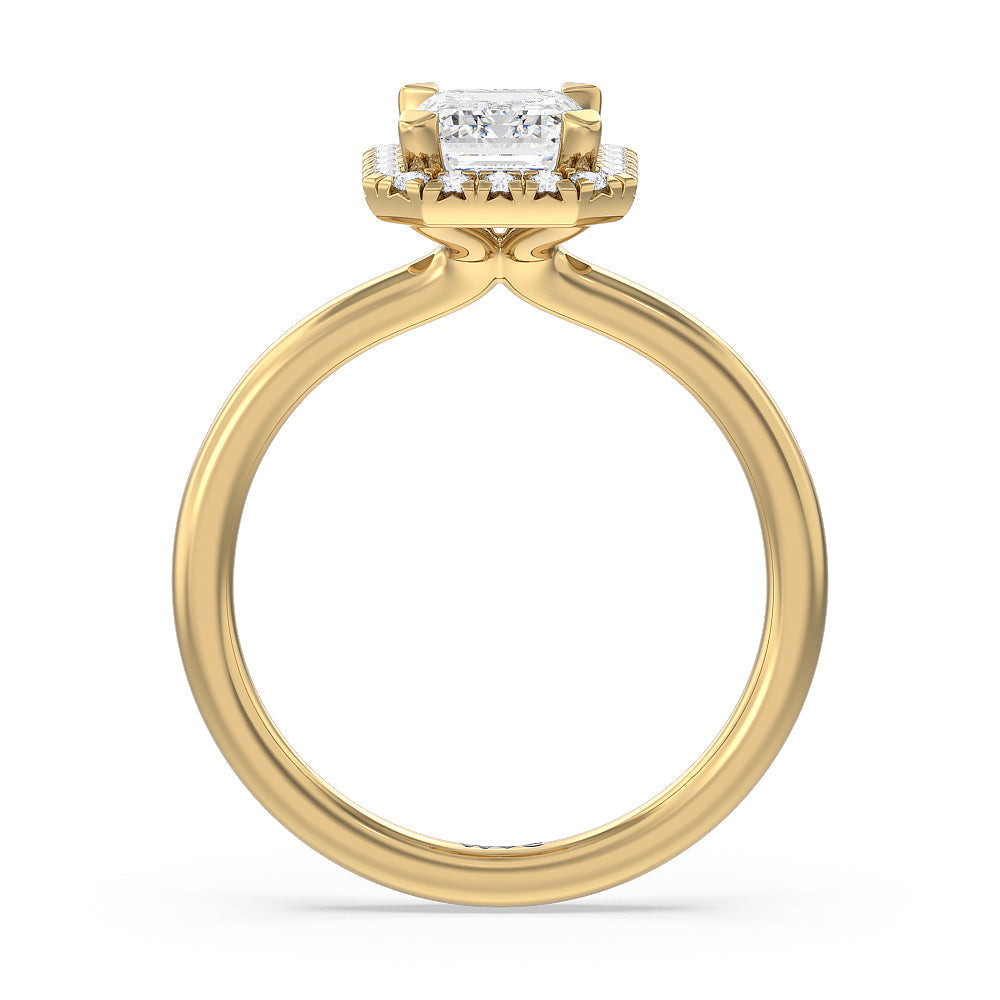 Emerald Cut Seamless Plain Shank Halo Engagement Ring with Lab Grown Diamond in 14KT Yellow Gold view 2
