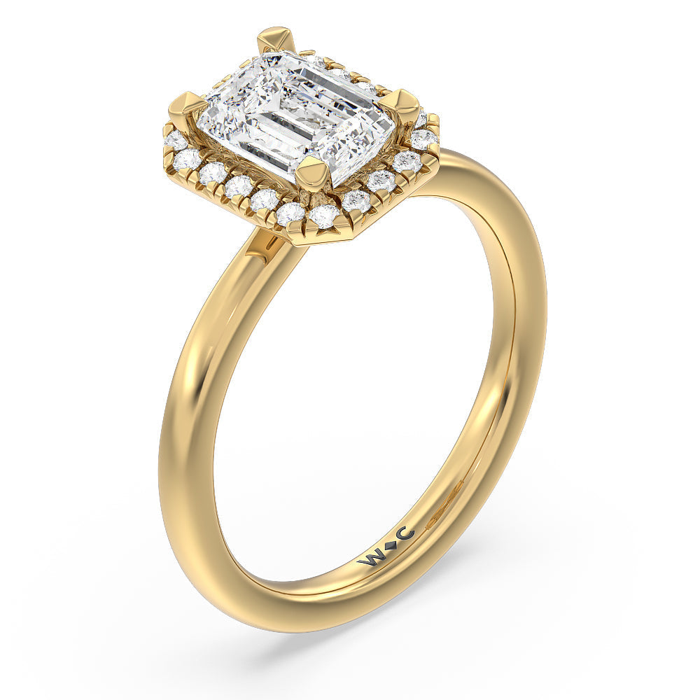 Emerald Cut Seamless Plain Shank Halo Engagement Ring with Lab Grown Diamond in 14KT Yellow Gold view 3
