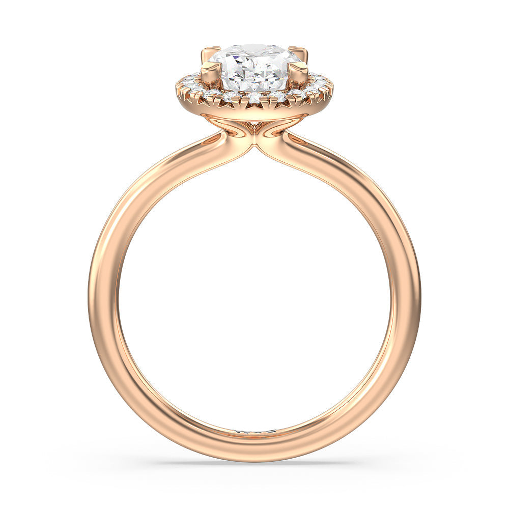 Oval Cut Seamless Plain Shank Halo Engagement Ring with Lab Grown Diamond in 14KT Rose Gold view 2
