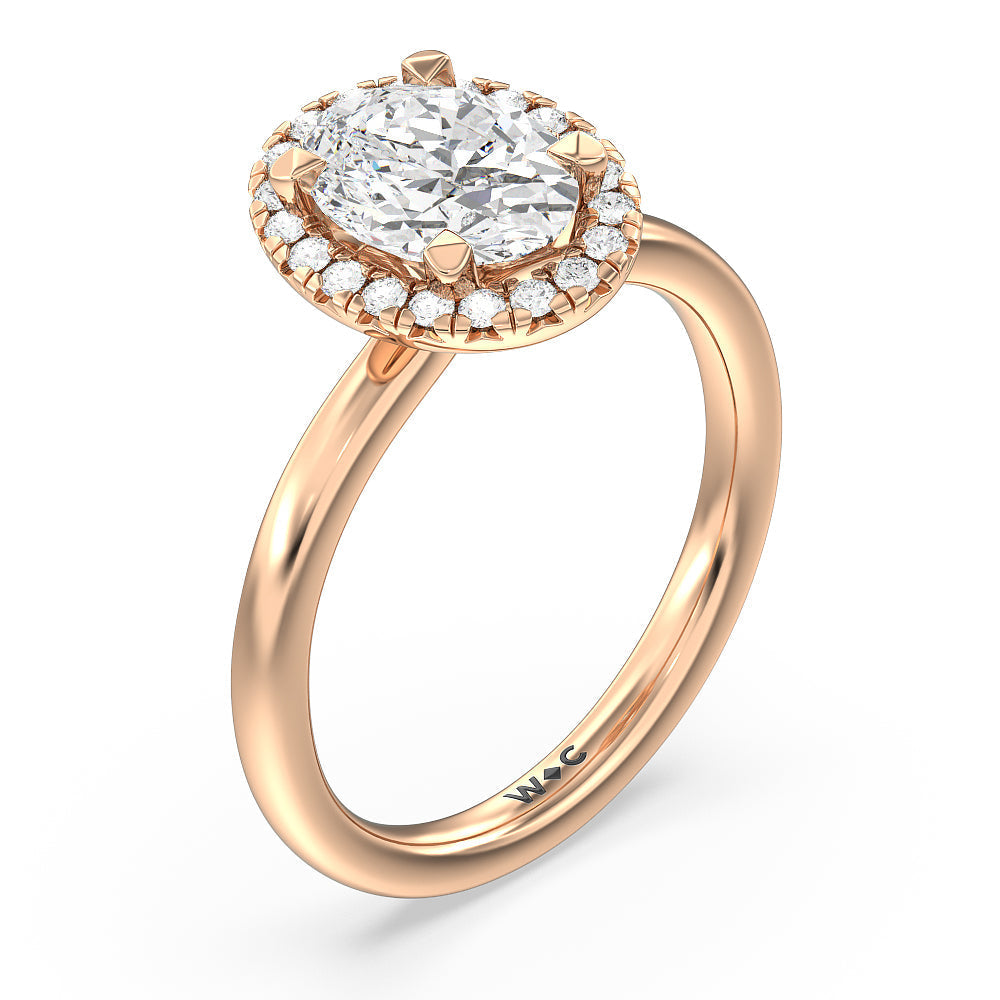 Oval Cut Seamless Plain Shank Halo Engagement Ring with Lab Grown Diamond in 14KT Rose Gold view 3
