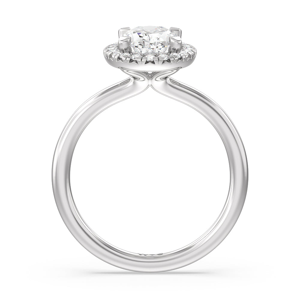 Oval Cut Seamless Plain Shank Halo Engagement Ring with Lab Grown Diamond in 14KT Platinum view 2
