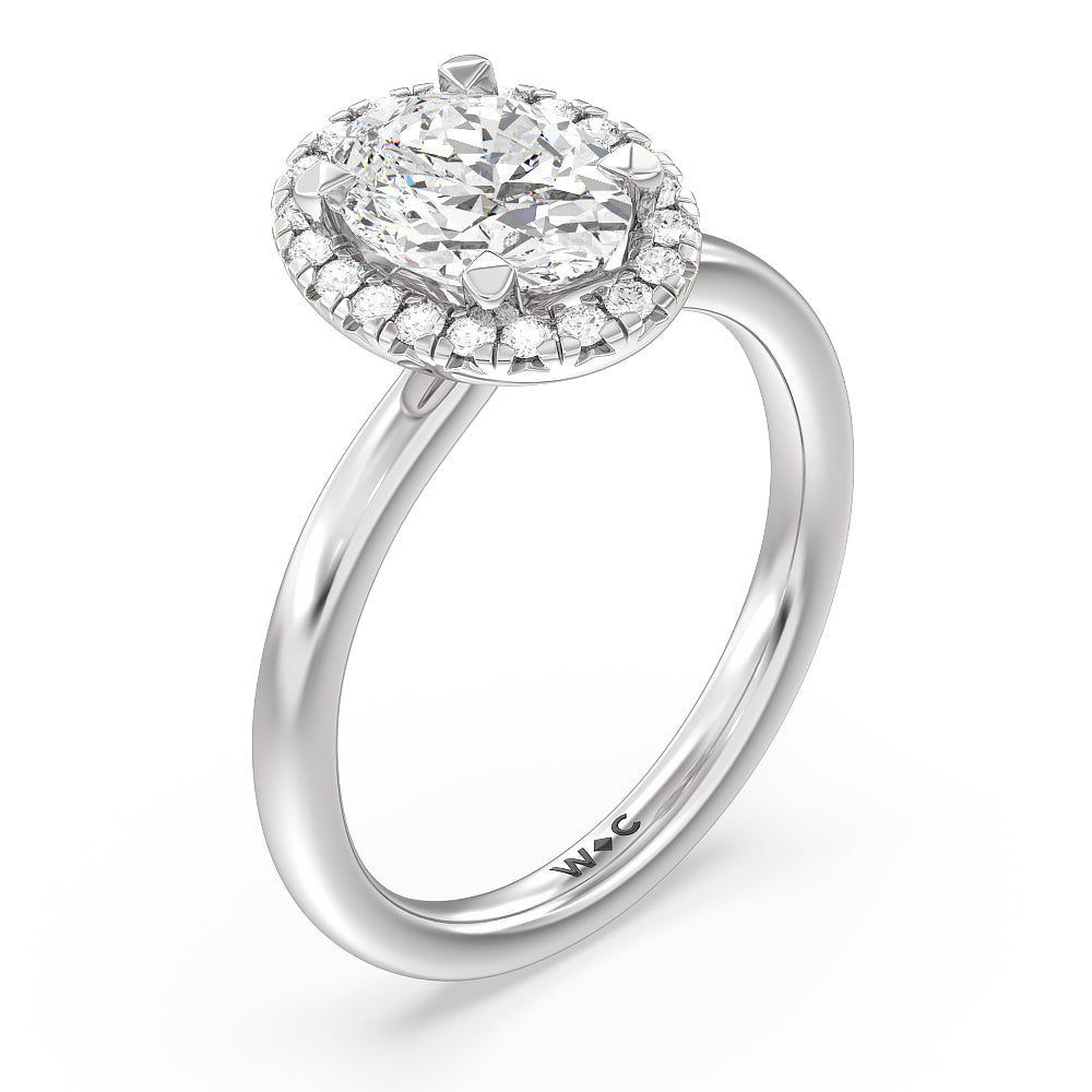 Oval Cut Seamless Plain Shank Halo Engagement Ring with Lab Grown Diamond in 14KT Platinum view 3
