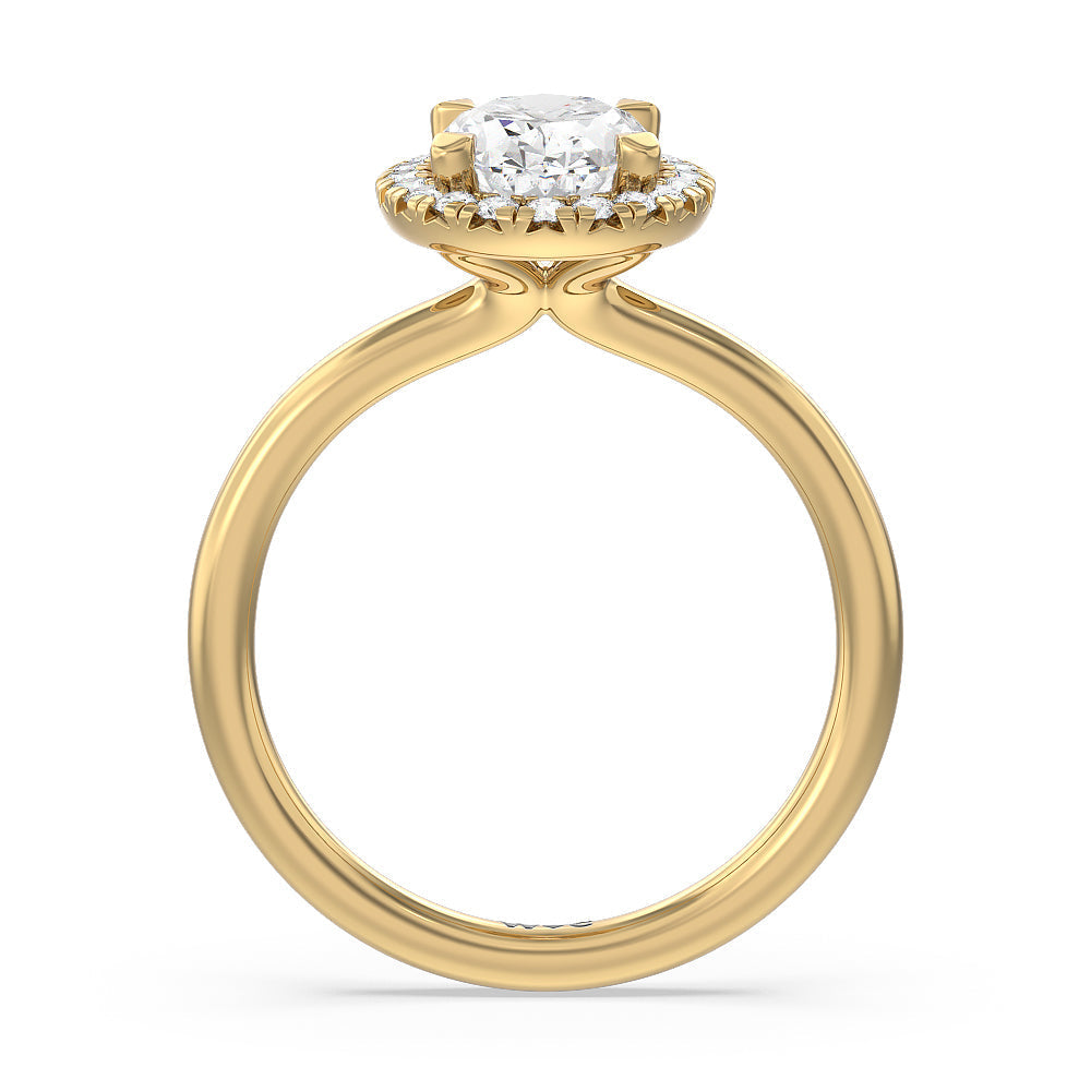 Oval Cut Seamless Plain Shank Halo Engagement Ring with Lab Grown Diamond in 14KT Yellow Gold view 2
