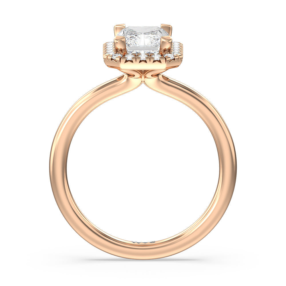 Radiant Cut Seamless Plain Shank Halo Engagement Ring with Lab Grown Diamond in 14KT Rose Gold view 2
