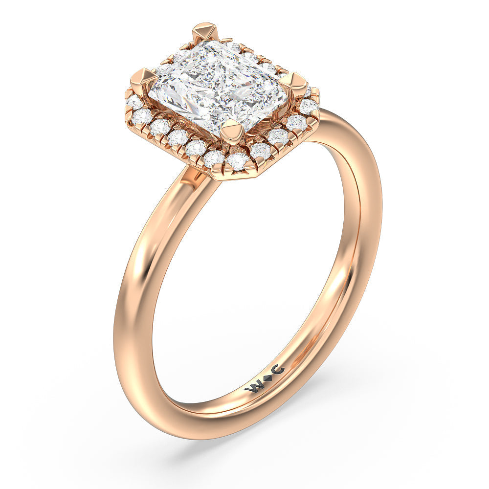 Radiant Cut Seamless Plain Shank Halo Engagement Ring with Lab Grown Diamond in 14KT Rose Gold view 3
