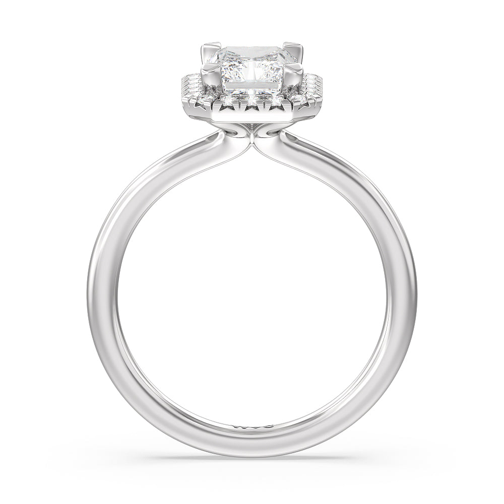 Radiant Cut Seamless Plain Shank Halo Engagement Ring with Lab Grown Diamond in 14KT Platinum view 2
