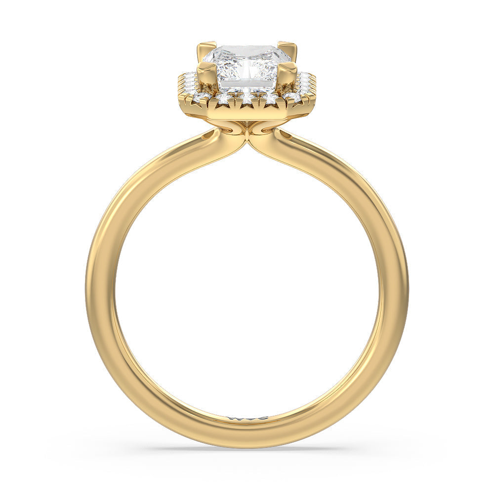 Radiant Cut Seamless Plain Shank Halo Engagement Ring with Lab Grown Diamond in 14KT Yellow Gold view 2
