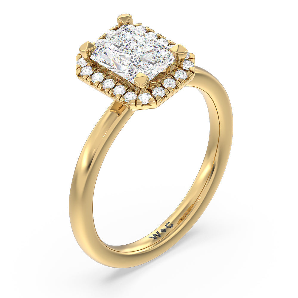 Radiant Cut Seamless Plain Shank Halo Engagement Ring with Lab Grown Diamond in 14KT Yellow Gold view 3
