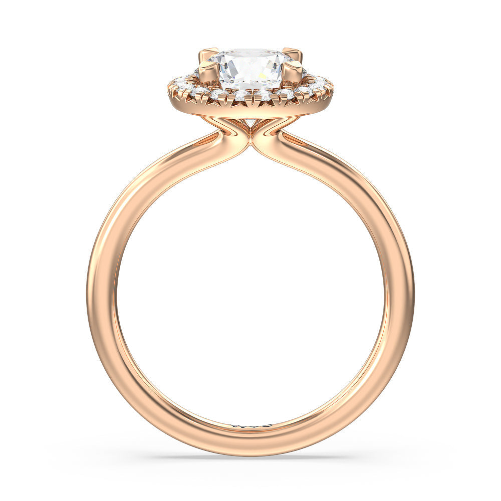 Round Cut Seamless Plain Shank Halo Engagement Ring with Lab Grown Diamond in 14KT Rose Gold view 2
