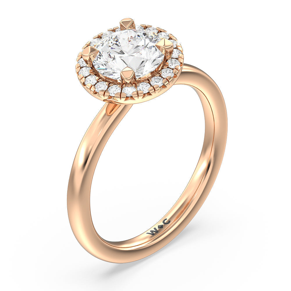 Round Cut Seamless Plain Shank Halo Engagement Ring with Lab Grown Diamond in 14KT Rose Gold view 3
