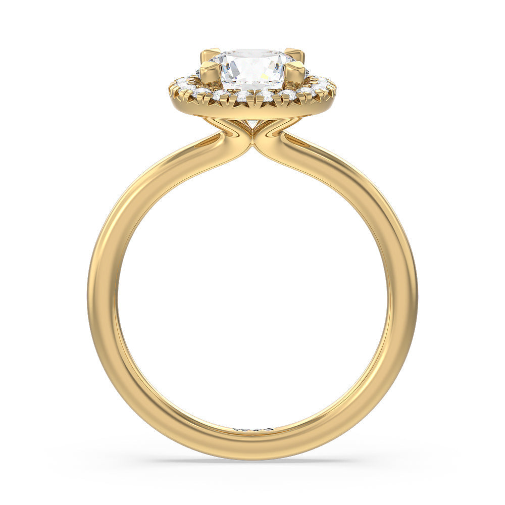 Round Cut Seamless Plain Shank Halo Engagement Ring with Lab Grown Diamond in 14KT Yellow Gold view 2
