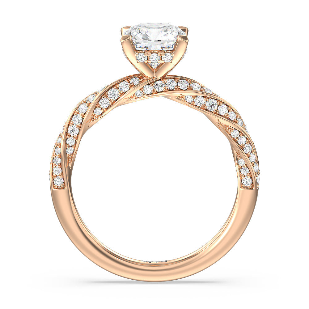 Cushion Cut Twisted Rope Hidden Halo Engagement Ring with Lab Grown Diamond in 14KT Rose Gold view 2
