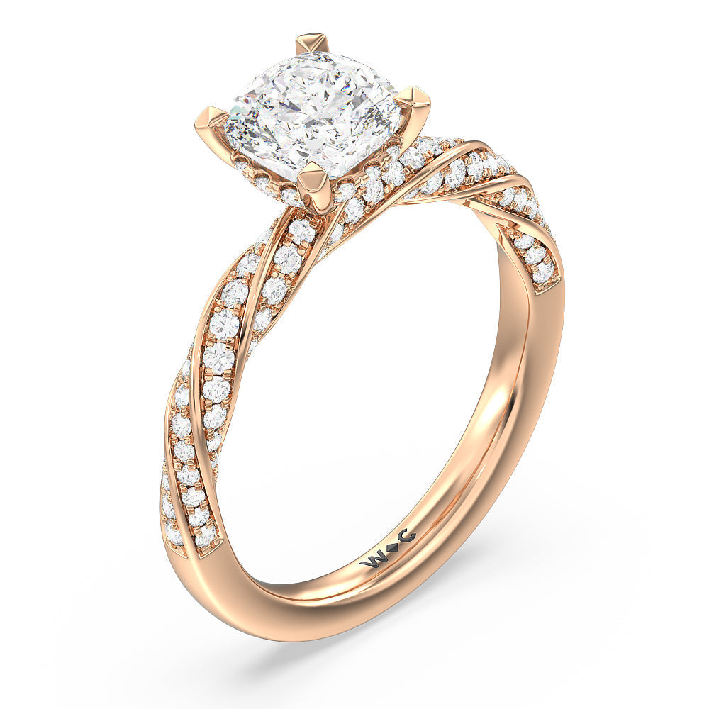 Cushion Cut Twisted Rope Hidden Halo Engagement Ring with Lab Grown Diamond in 14KT Rose Gold view 3
