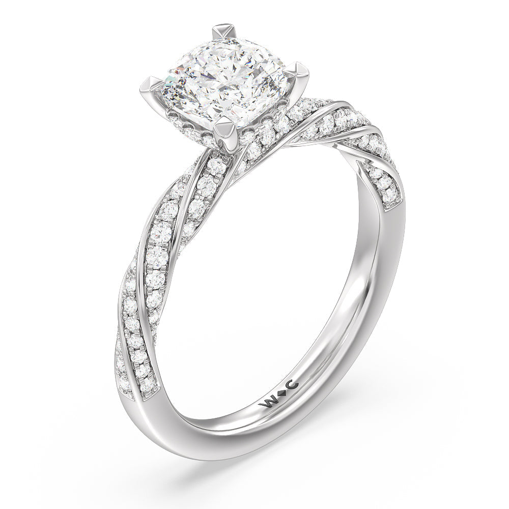 Cushion Cut Twisted Rope Hidden Halo Engagement Ring with Lab Grown Diamond in 14KT Platinum view 3
