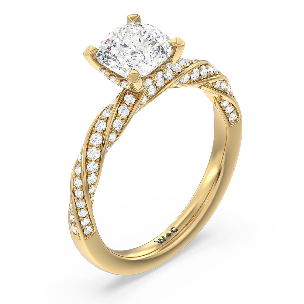 Cushion Cut Twisted Rope Hidden Halo Engagement Ring with Lab Grown Diamond in 14KT Yellow Gold view 3
