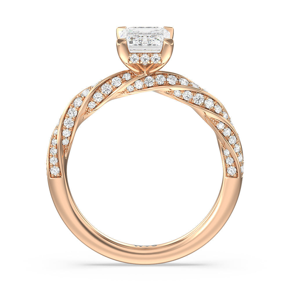 Emerald Cut Twisted Rope Hidden Halo Engagement Ring with Lab Grown Diamond in 14KT Rose Gold view 2
