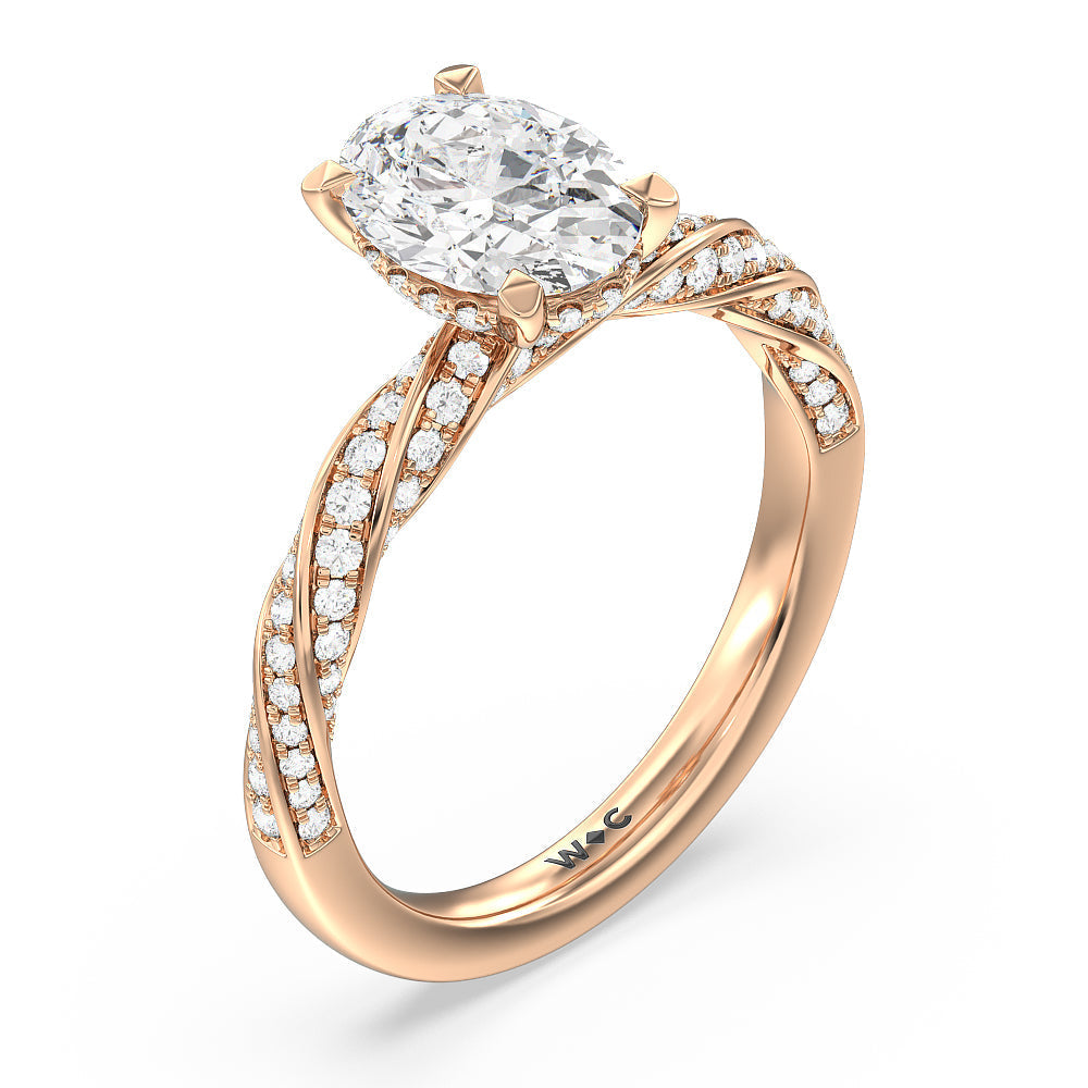 Oval Cut Twisted Rope Hidden Halo Engagement Ring with Lab Grown Diamond in 14KT Rose Gold view 3
