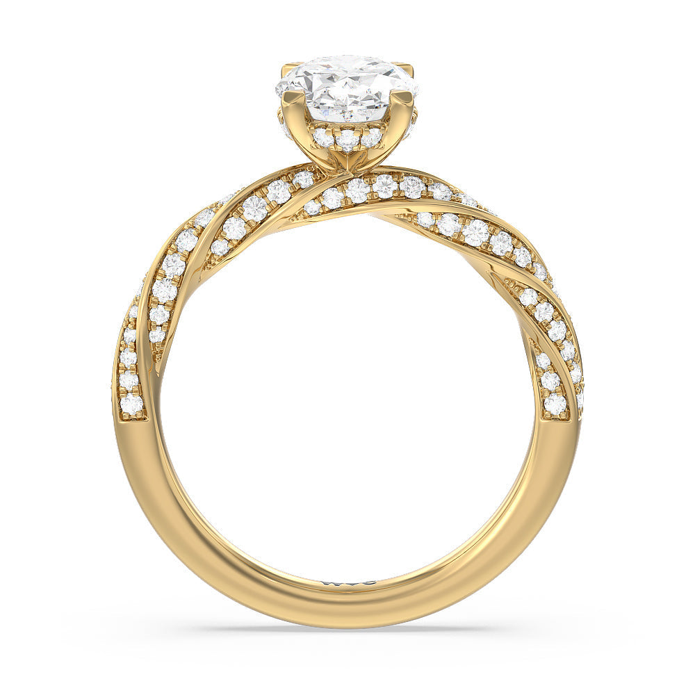 Oval Cut Twisted Rope Hidden Halo Engagement Ring with Lab Grown Diamond in 14KT Yellow Gold view 2
