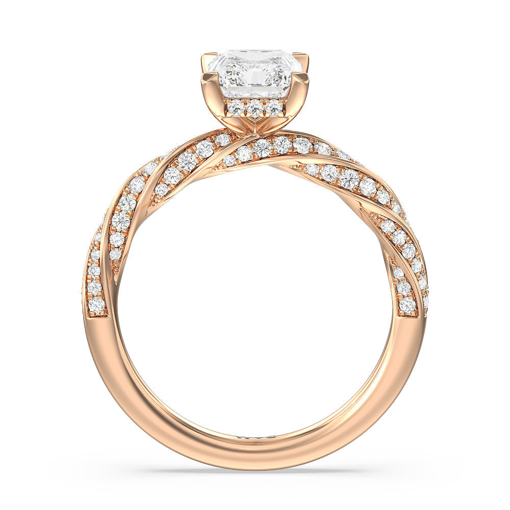 Radiant Cut Twisted Rope Hidden Halo Engagement Ring with Lab Grown Diamond in 14KT Rose Gold view 2
