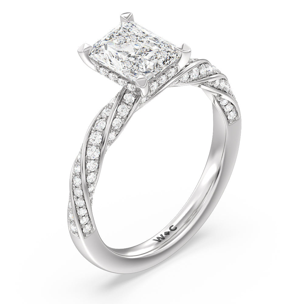 Radiant Cut Twisted Rope Hidden Halo Engagement Ring with Lab Grown Diamond in 14KT Platinum view 3
