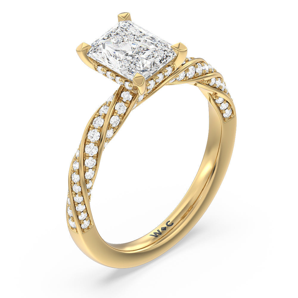 Radiant Cut Twisted Rope Hidden Halo Engagement Ring with Lab Grown Diamond in 14KT Yellow Gold view 3
