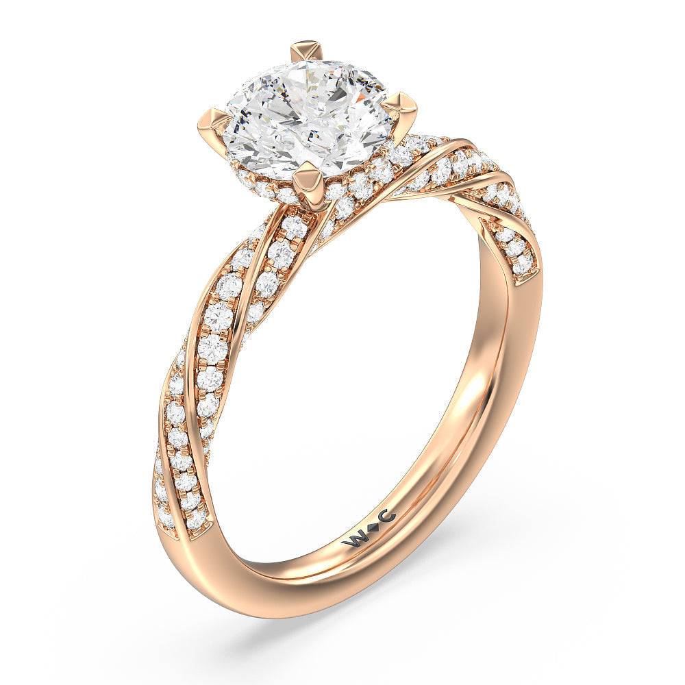 Round Cut Twisted Rope Hidden Halo Engagement Ring with Lab Grown Diamond in 14KT Rose Gold view 3
