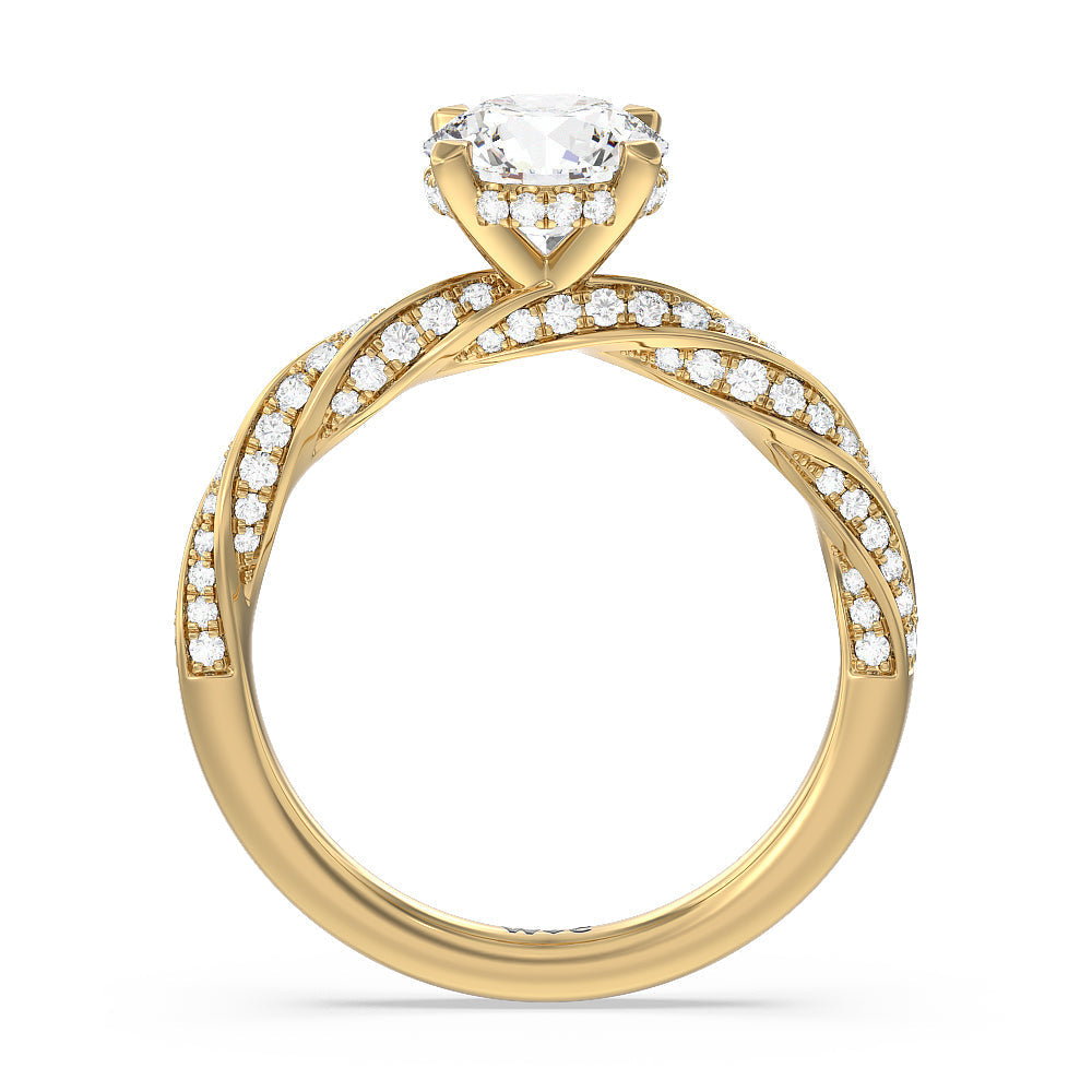 Round Cut Twisted Rope Hidden Halo Engagement Ring with Lab Grown Diamond in 14KT Yellow Gold view 2
